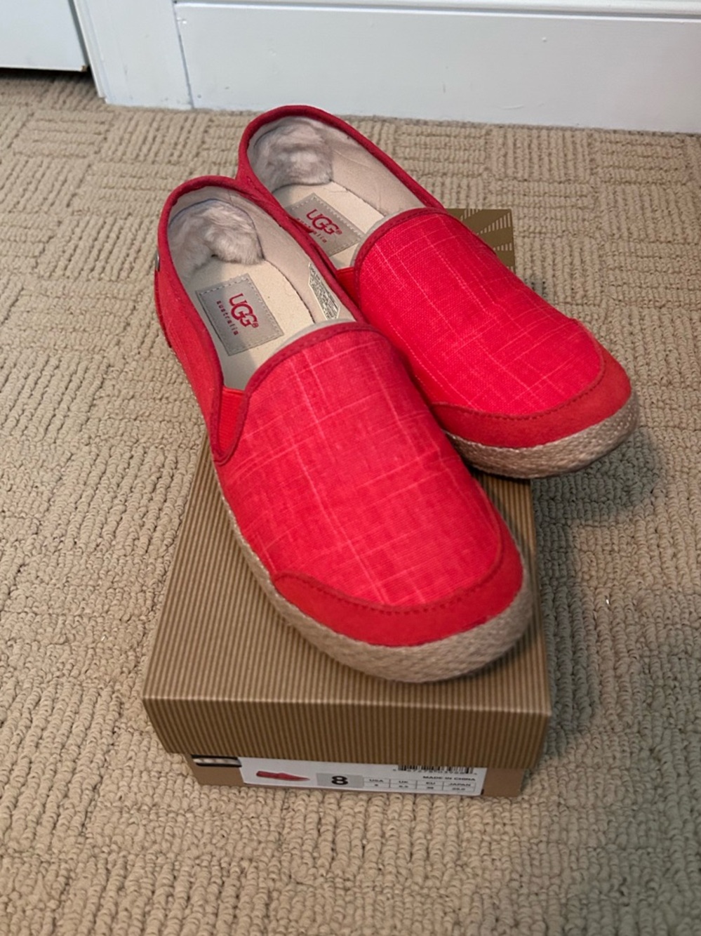 UGG Red Canvas Slip-On Espadrilles